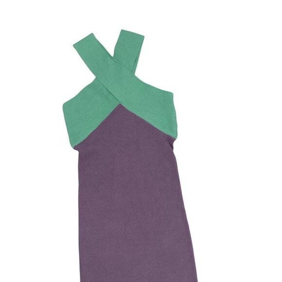Le Superbe Dragon Fruit Purple Mint Ribbed Knit Halter Midi Dress Sz Small - Picture 4 of 14